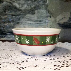 VTG 2002 Longaberger Holiday Bowl Pottery Snowflakes Festive Seasonal Green Red
